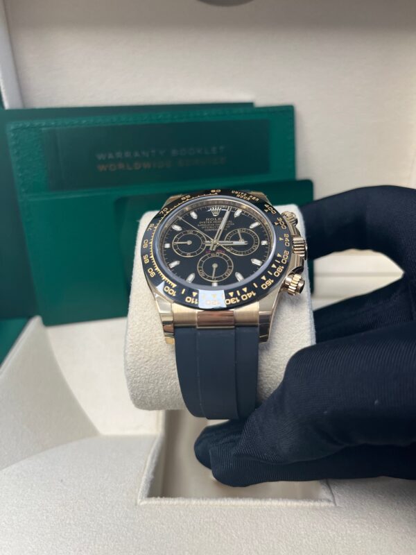 Rolex Daytona Yellow Gold Daytona 40 Watch - Black Index Dial - Black Oysterflex Strap 116518LN - Image 9