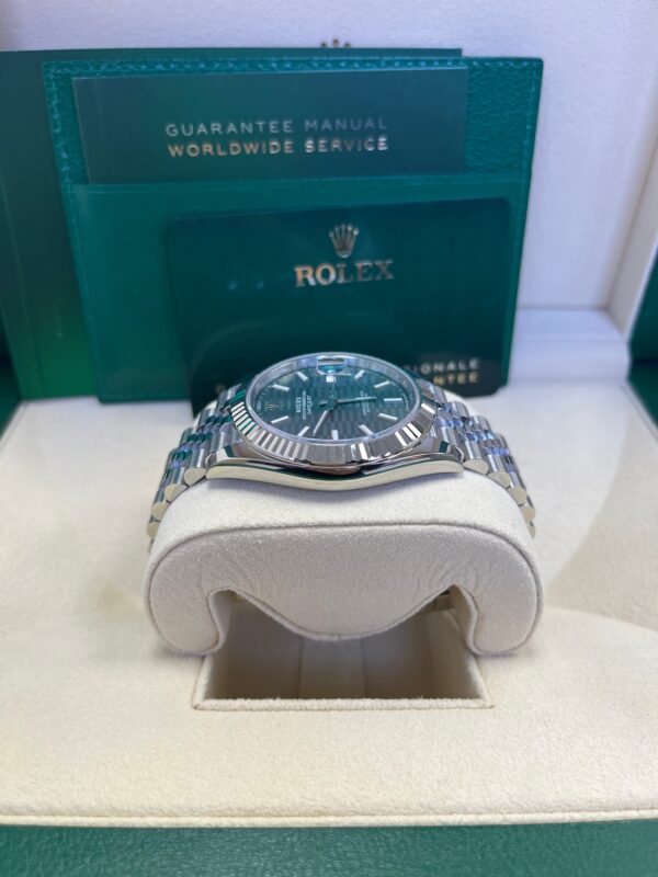 Rolex Datejust 41mm White Gold/Steel Mint Green Fluted Motif Index Fluted Bezel Jubilee Reference #126334 - Image 4
