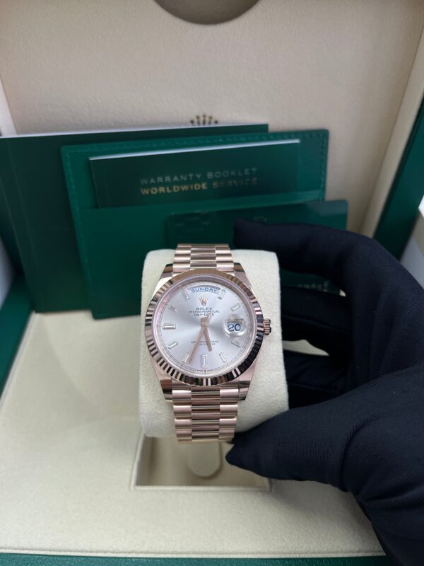 Rolex Day-Date 40 Fluted Bezel Sundust Baguette Diamond Dial President Bracelet 228235 - Image 2