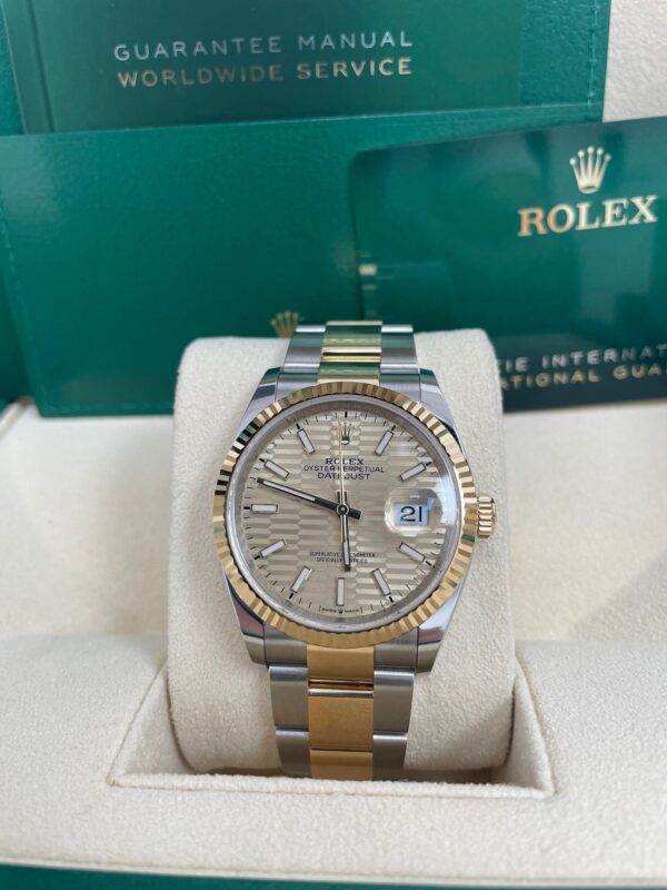 Rolex Datejust 36 Yellow Gold/Steel Golden Fluted Motif Dial Domed Bezel Oyster Bracelet (Ref 126233) - Image 3