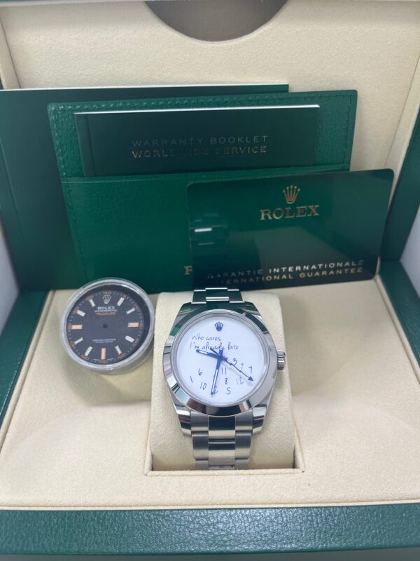 Rolex Steel Milgauss Watch Green Crystal - 116400GV Custom Mad in time Dial - Image 5