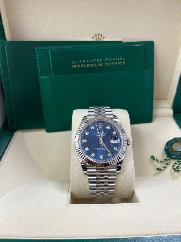 Rolex Datejust 41 Fluted Bezel Blue Diamond Dial Jubilee Bracelet 126334 - Image 5