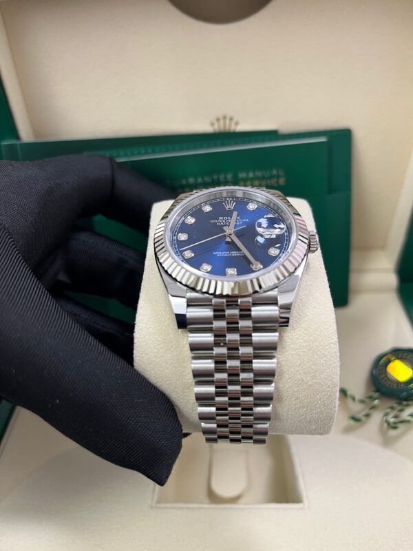 Rolex Datejust 41 Fluted Bezel Blue Diamond Dial Jubilee Bracelet 126334 - Image 7