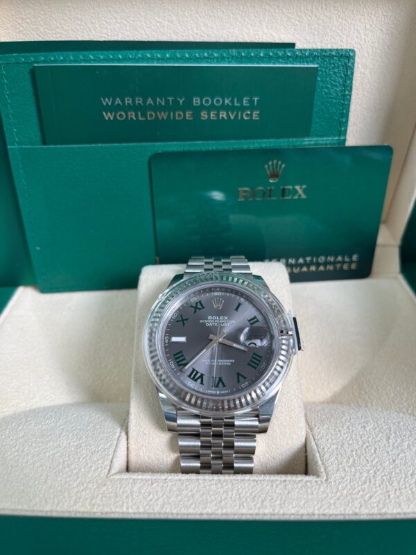 Rolex Datejust 41/ Two-Tone 18k White Gold & Steel/ Grey Slate Wimbledon Green Dial/ Fluted Bezel/ Jubilee Bracelet (Ref# 126334) - Image 3