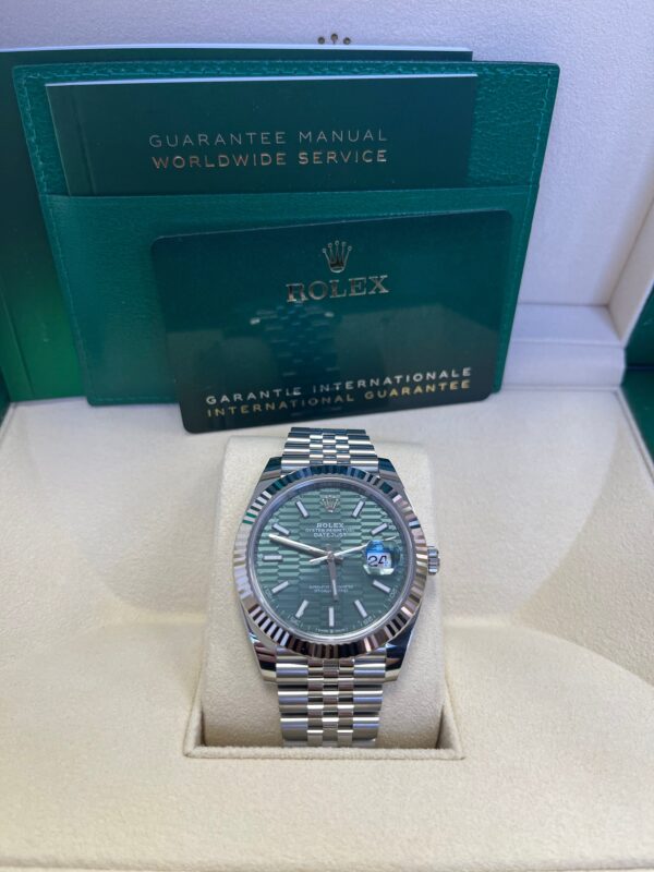 Rolex Datejust 41mm White Gold/Steel Mint Green Fluted Motif Index Fluted Bezel Jubilee Reference #126334 - Image 6