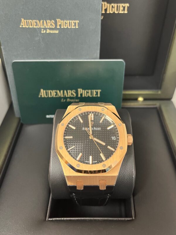 Audemars Piguet Royal Oak Selfwinding/ Rose Gold/ Black Dial/ Black Leather Strap (Ref#15500OR.OO.D002CR.01) - Image 6