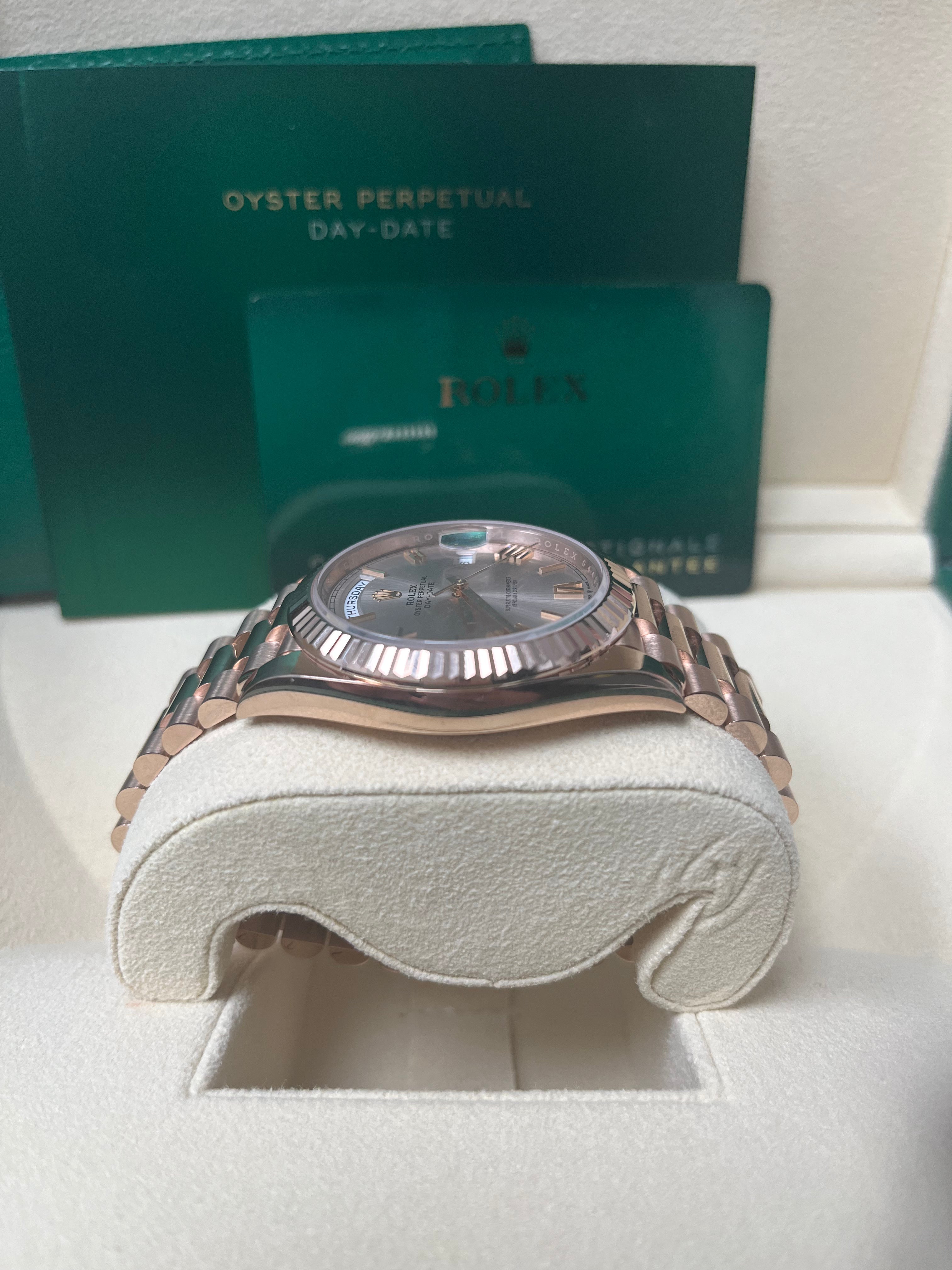 Rolex Day-Date 40 Rose Gold Sundust Roman Dial Fluted Bezel (Ref # 228235) - Image 4