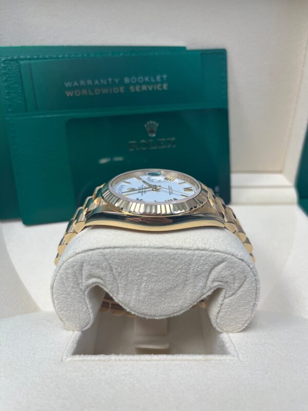 Rolex Day-Date 40 Yellow Gold White Roman Dial Fluted Bezel (Ref# 228238) - Image 7