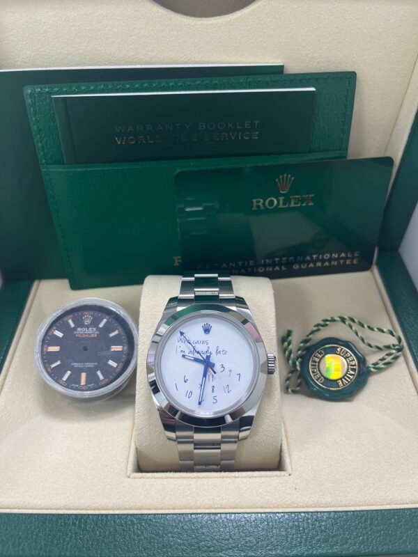 Rolex Steel Milgauss Watch Green Crystal - 116400GV Custom Mad in time Dial - Image 2