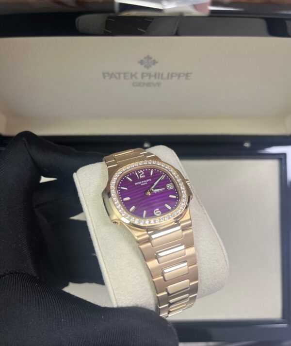 Patek Philippe Nautilus 32mm Diamond Bezel Rose Gold Purple Wave Dial 7010/1R-013 - Image 15