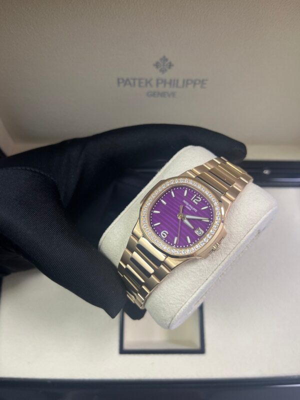 Patek Philippe Nautilus 32mm Diamond Bezel Rose Gold Purple Wave Dial 7010/1R-013 - Image 2
