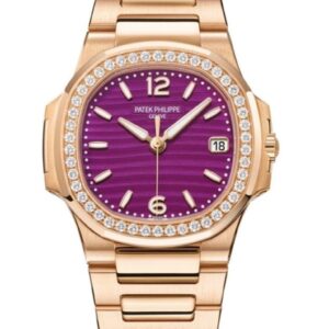 Patek Philippe Nautilus 32mm Diamond Bezel Rose Gold Purple Wave Dial 7010/1R-013