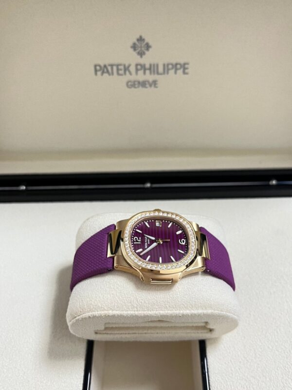Patek Philippe Nautilus 32mm Diamond Bezel Rose Gold Purple Wave Dial 7010R-013 - Image 17