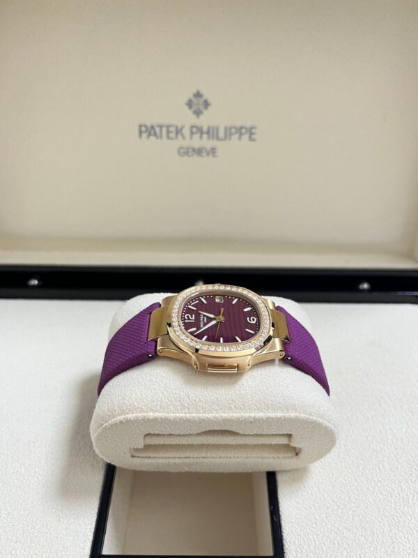 Patek Philippe Nautilus 32mm Diamond Bezel Rose Gold Purple Wave Dial 7010R-013 - Image 12