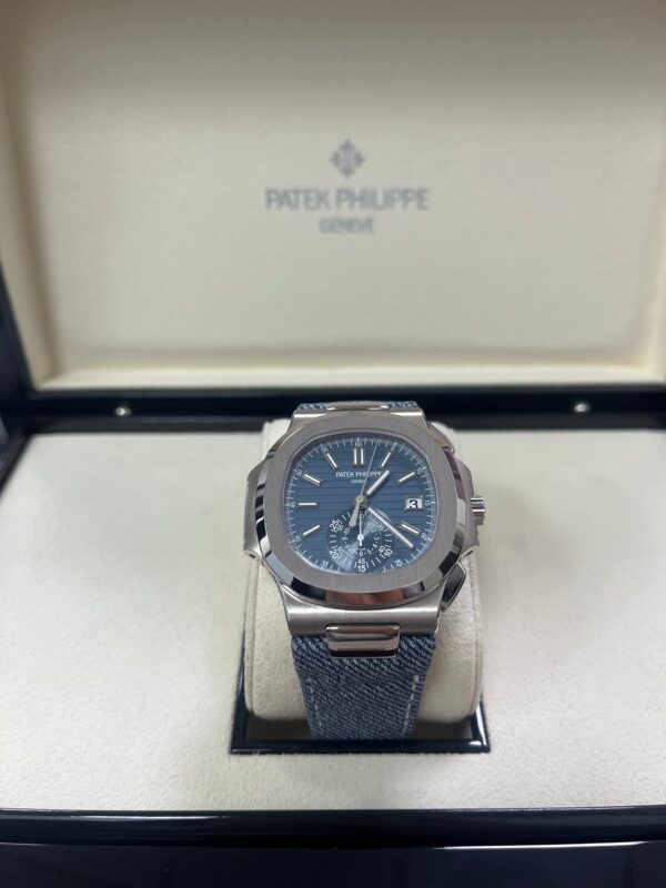 Patek Philippe Nautilus Flyback Chronograph White Gold Blue-Gray Dial 5980/60G - Image 9