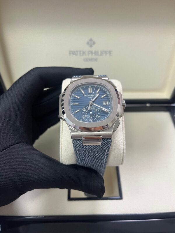 Patek Philippe Nautilus Flyback Chronograph White Gold Blue-Gray Dial 5980/60G - Image 15