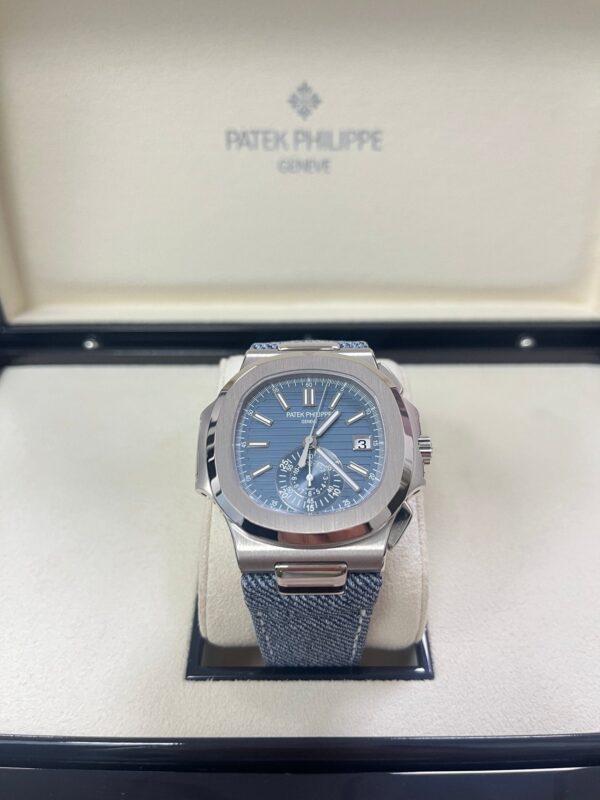 Patek Philippe Nautilus Flyback Chronograph White Gold Blue-Gray Dial 5980/60G - Image 6