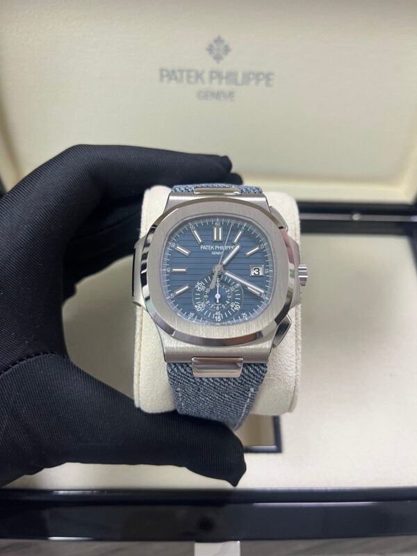 Patek Philippe Nautilus Flyback Chronograph White Gold Blue-Gray Dial 5980/60G - Image 10