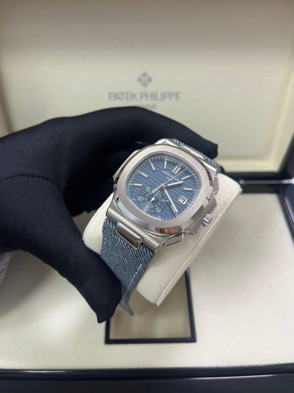 Patek Philippe Nautilus Flyback Chronograph White Gold Blue-Gray Dial 5980/60G - Image 12