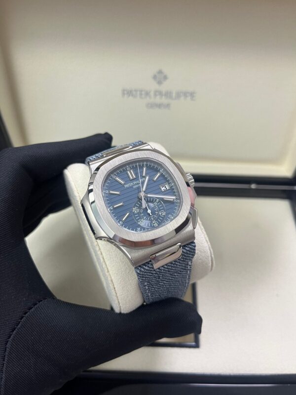 Patek Philippe Nautilus Flyback Chronograph White Gold Blue-Gray Dial 5980/60G - Image 11