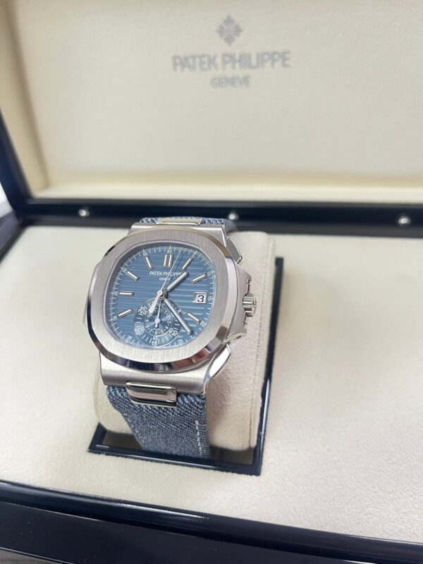 Patek Philippe Nautilus Flyback Chronograph White Gold Blue-Gray Dial 5980/60G - Image 7