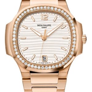 Patek Philippe Nautilus Ladies Rose Gold Nautilus White Dial Diamond Bezel 7118/1200R-001