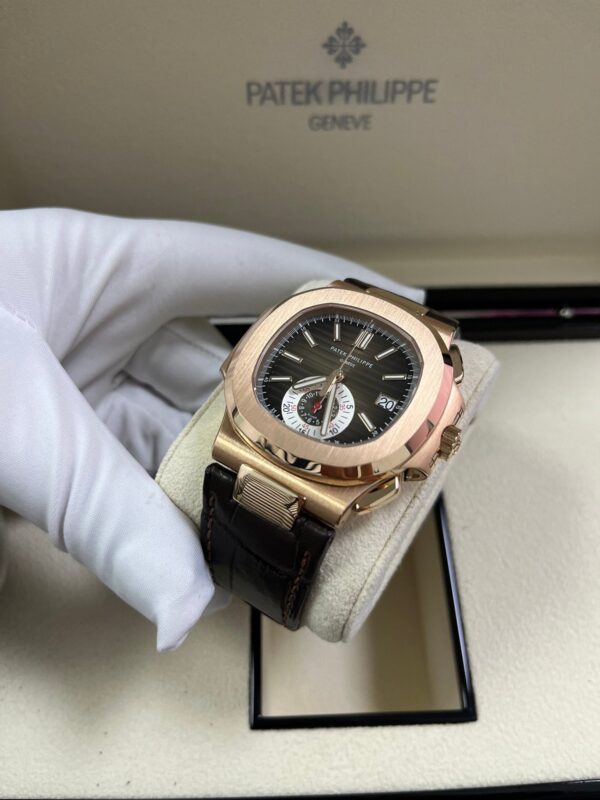 Patek Philippe Nautilus Rose Gold/ Brown Dial/ Leather Strap (Ref#5980R-001) - Image 4
