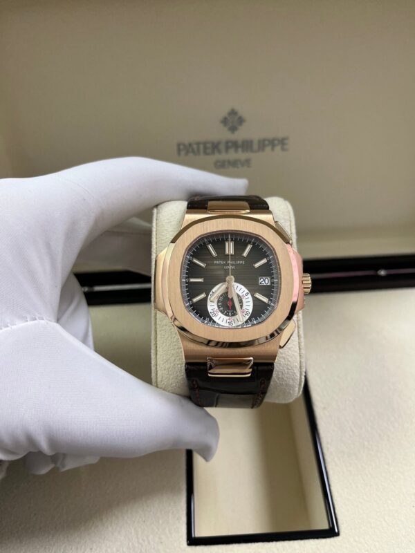 Patek Philippe Nautilus Rose Gold/ Brown Dial/ Leather Strap (Ref#5980R-001) - Image 2