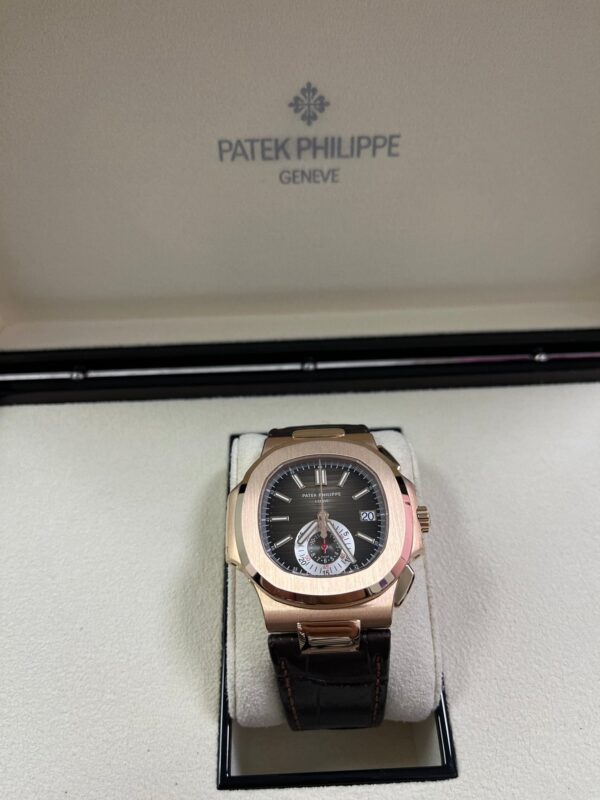 Patek Philippe Nautilus Rose Gold/ Brown Dial/ Leather Strap (Ref#5980R-001) - Image 9