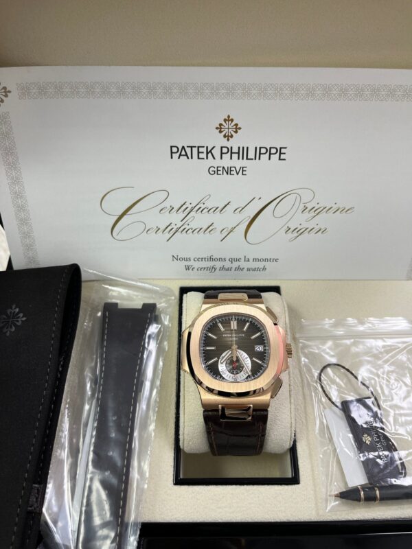 Patek Philippe Nautilus Rose Gold/ Brown Dial/ Leather Strap (Ref#5980R-001) - Image 7