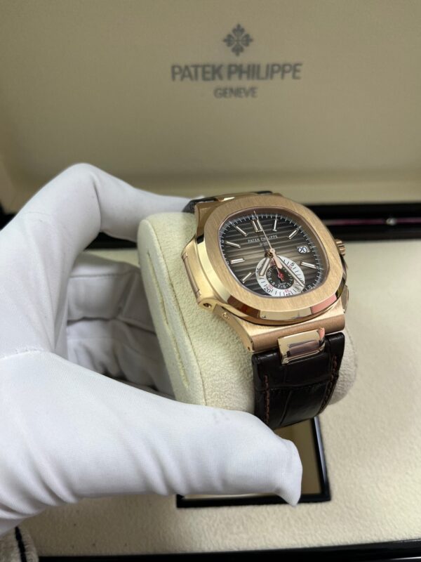 Patek Philippe Nautilus Rose Gold/ Brown Dial/ Leather Strap (Ref#5980R-001) - Image 11