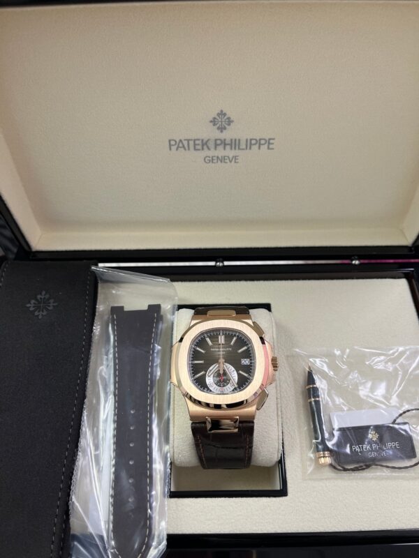 Patek Philippe Nautilus Rose Gold/ Brown Dial/ Leather Strap (Ref#5980R-001) - Image 8