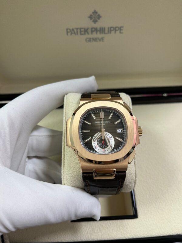 Patek Philippe Nautilus Rose Gold/ Brown Dial/ Leather Strap (Ref#5980R-001) - Image 12