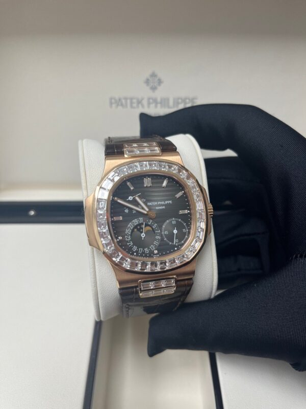 Patek Philippe Nautilus Rose Gold Diamond Bezel & Moon Phase Brown Dial 5724R 001 - Image 12