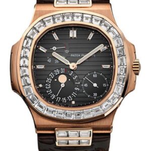 Patek Philippe Nautilus Rose Gold Diamond Bezel & Moon Phase Brown Dial 5724R 001