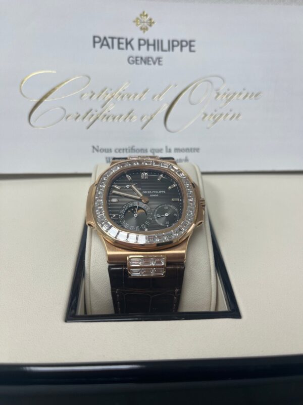Patek Philippe Nautilus Rose Gold Diamond Bezel & Moon Phase Brown Dial 5724R 001 - Image 7