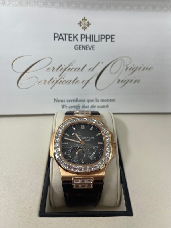 Patek Philippe Nautilus Rose Gold Diamond Bezel & Moon Phase Brown Dial 5724R 001 - Image 6