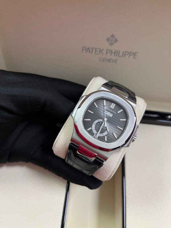 Patek Philippe Nautilus Stainless Steel Moon Phase Black Leather Strap (Ref#5726A-001) - Image 7