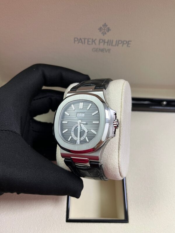 Patek Philippe Nautilus Stainless Steel Moon Phase Black Leather Strap (Ref#5726A-001) - Image 5