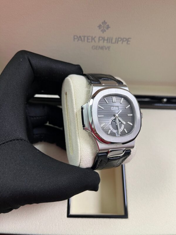 Patek Philippe Nautilus Stainless Steel Moon Phase Black Leather Strap (Ref#5726A-001) - Image 2