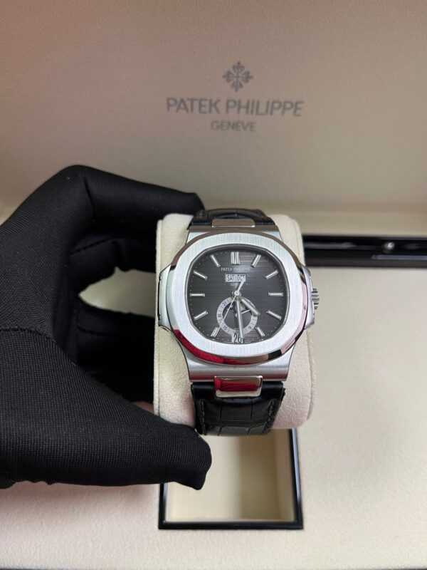Patek Philippe Nautilus Stainless Steel Moon Phase Black Leather Strap (Ref#5726A-001) - Image 3