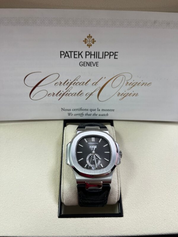 Patek Philippe Nautilus Stainless Steel Moon Phase Black Leather Strap (Ref#5726A-001) - Image 13