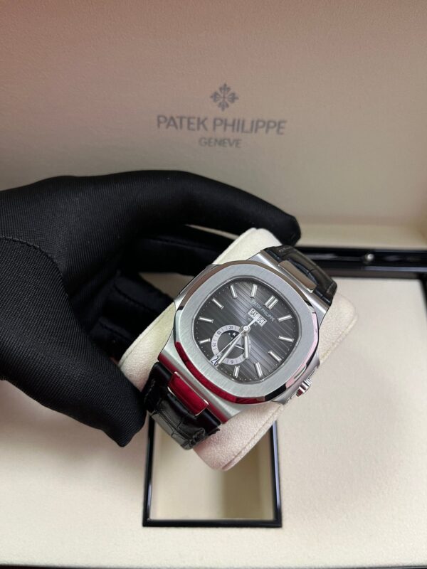 Patek Philippe Nautilus Stainless Steel Moon Phase Black Leather Strap (Ref#5726A-001) - Image 4