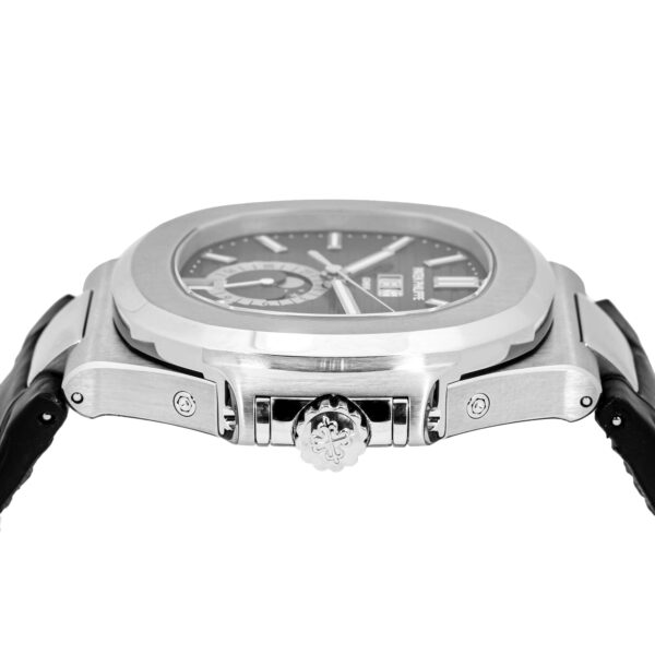 Patek Philippe Nautilus Stainless Steel Moon Phase Black Leather Strap (Ref#5726A-001) - Image 11