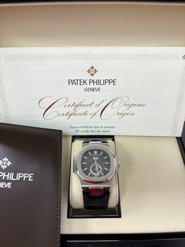 Patek Philippe Nautilus Stainless Steel Moon Phase Black Leather Strap (Ref#5726A-001) - Image 12