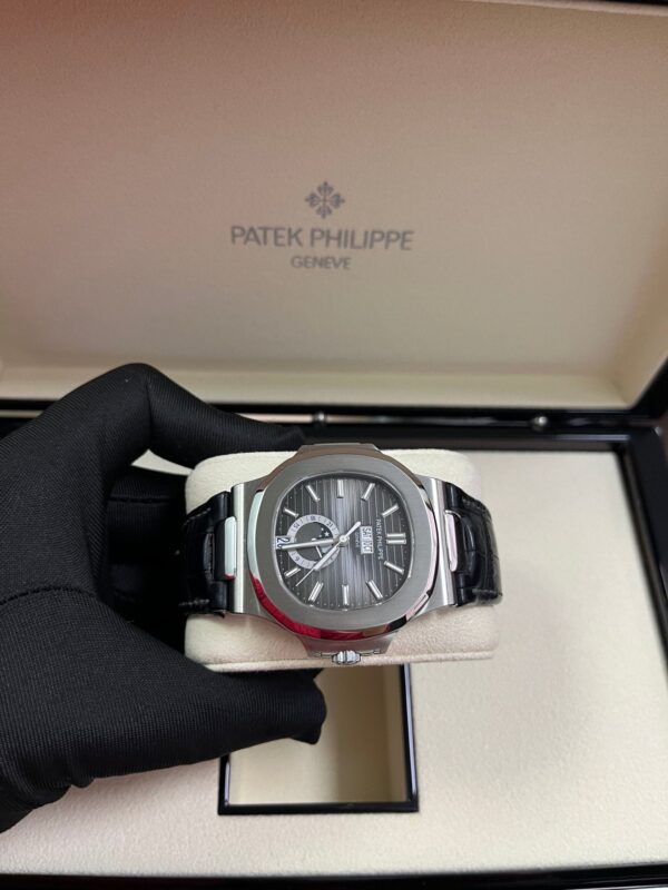 Patek Philippe Nautilus Stainless Steel Moon Phase Black Leather Strap (Ref#5726A-001) - Image 17