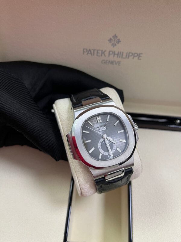 Patek Philippe Nautilus Stainless Steel Moon Phase Black Leather Strap (Ref#5726A-001) - Image 6