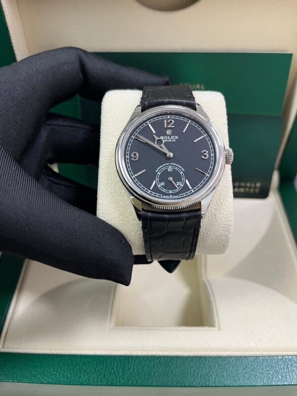Rolex 1908 Domed And Fluted Bezel Black Index Arabic Dial Alligator Leather Strap 52509 - Image 7