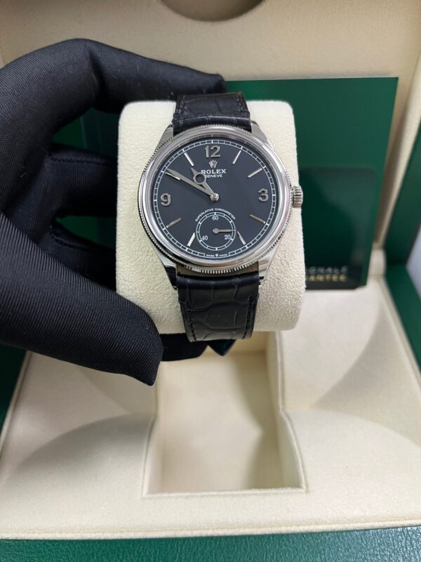Rolex 1908 Domed And Fluted Bezel Black Index Arabic Dial Alligator Leather Strap 52509 - Image 4