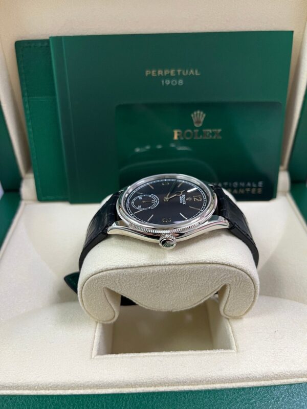 Rolex 1908 Domed And Fluted Bezel Black Index Arabic Dial Alligator Leather Strap 52509 - Image 6